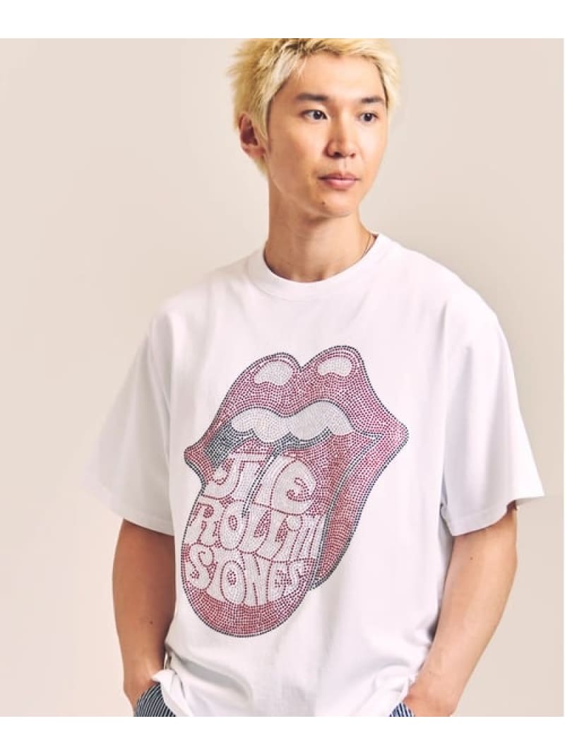 The Rolling Stones 【The Rolling Stones×JACKROSE】 Lips&Tongue ラインストーン-SSTEE(MENS) ジャックローズ トップス カットソー・Tシャツ グレー ホワイト ブラック【送料無料】
