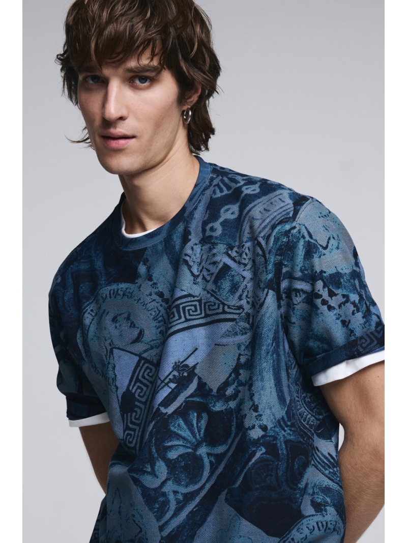 Desigual モザイク柄半袖Tシャツ デシグアル トップス カットソー・Tシャツ ブルー【送料無料】