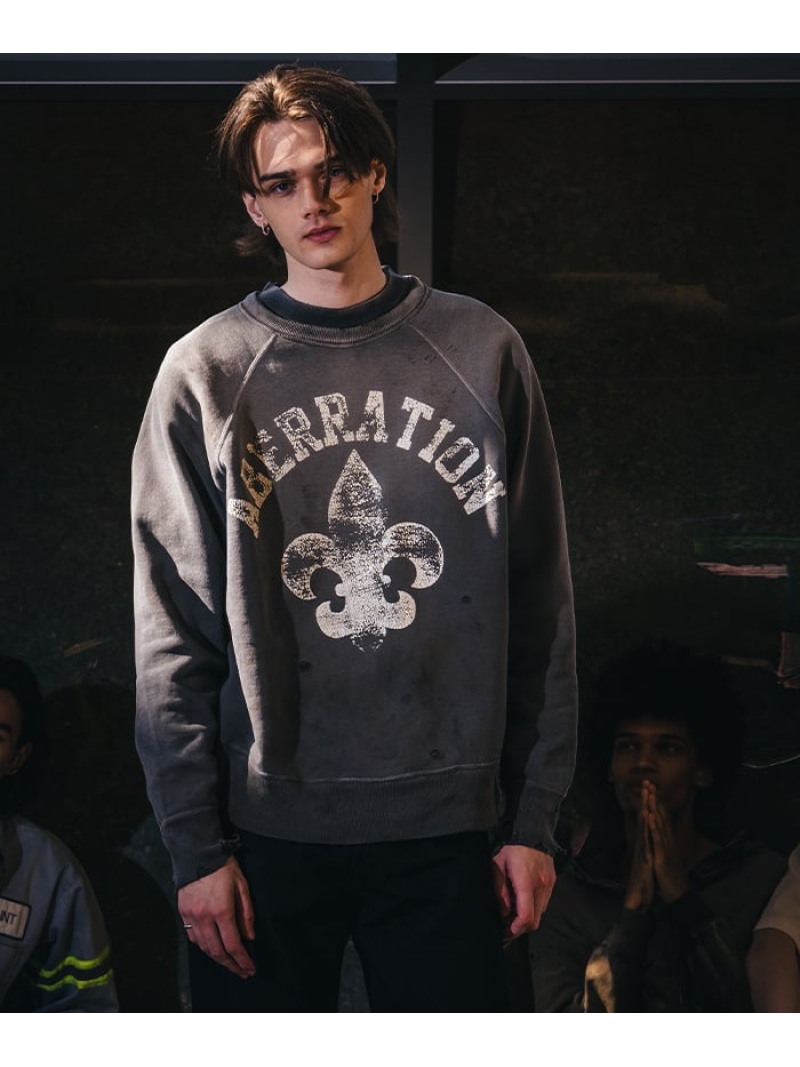 ROYAL FLASH SAINT MICHAEL/セントマイケル/CREW NECK SWEAT/ABBERATION/CHARCOAL ロイヤルフラッシュ トップス スウェット・トレーナー ブラック【送料無料】| Fashion Men