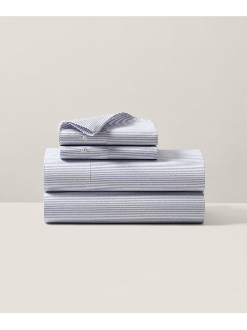 RALPH LAUREN HOME オーガニック コットン オックスフォード ストライプ ボックスシーツ/シングルサイズ ラルフローレン インテリア・生活雑貨 その他のインテリア・生活雑貨 ブルー【送料無料】｜ Fashion Men