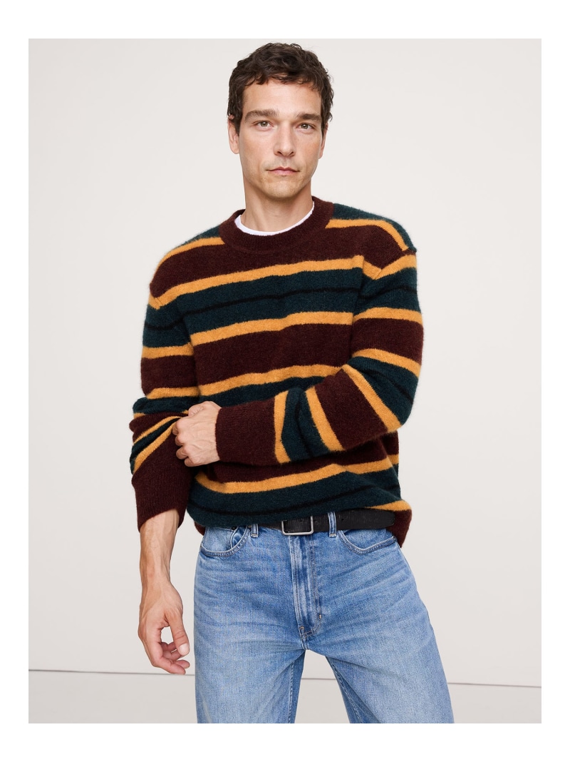 【SALE／52%OFF】BANANA REPUBLIC (M)イタリアン アルパカ 絨毛 混ぜ合わせる 縞模様プルオーバー バナナ・リパブリック トップス 編み物 赤銅色 サクラ色【RBA_E】【貨物輸送無料】 メンズファッション-トップス