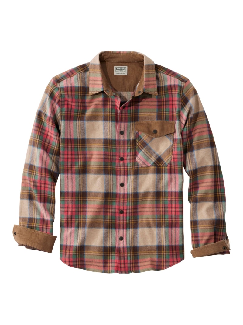 L.L.Bean スコッチ・プラッド・フランネル・シャツ、隙間向こう正面 スライトリー・フィット（すっきり填まる） 亜米利加填まる・レギュラー エルエルビーン トップス プルオーバー・トップ 薄墨色 ベージュ 緑であること 米国海軍【貨物輸送無料】
