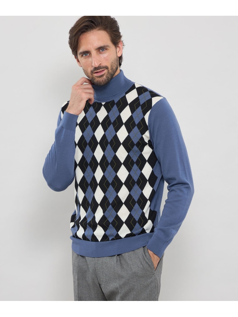 【SALE／30%OFF】MACKINTOSH LONDON 14ゲージインターシャアーガイルタートルネックニット マッキントッシュ 英国の首都 トップス 編み物 青色 パープル【RBA_E】【貨物輸送無料】