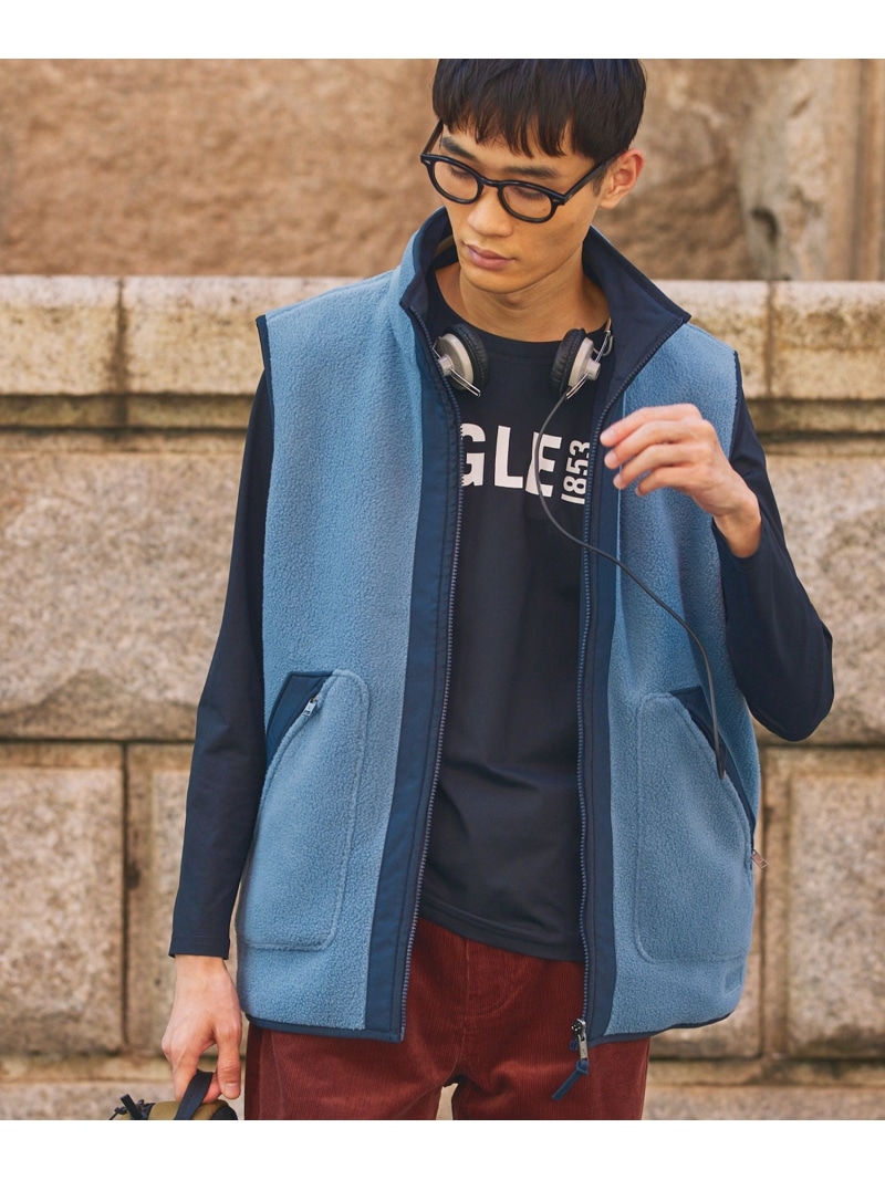 【SALE／30%OFF】AIGLE リバーシブルフリースベスト T-Kit 2WAY エーグル ジャケット・アウター ダウンジャケット・ダウンベスト 青み ベージュ 米国海軍【RBA_E】【貨物輸送無料】