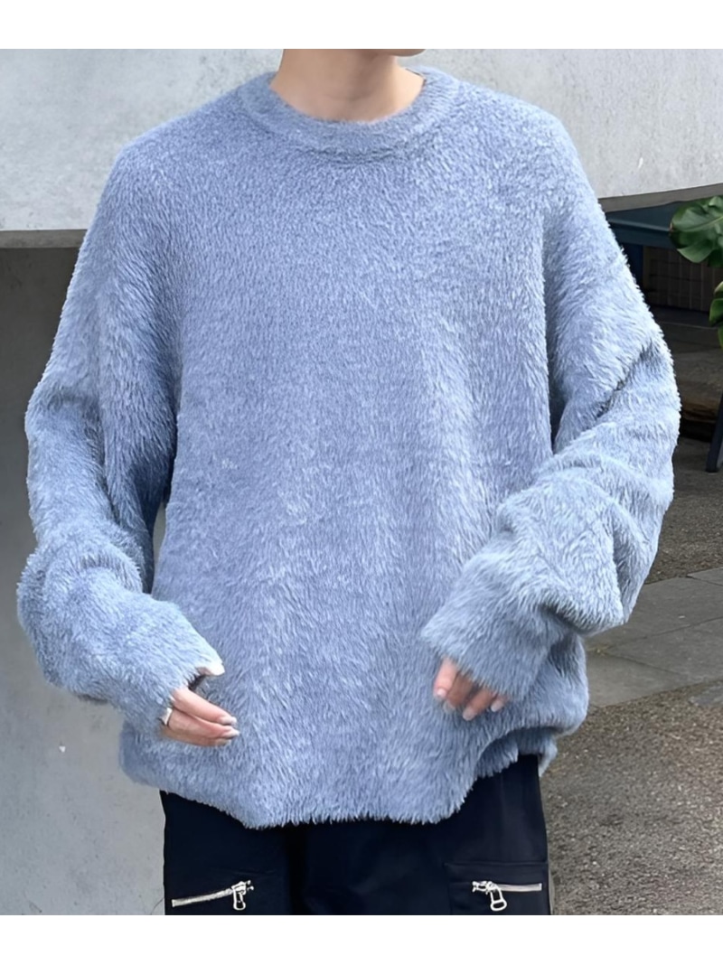 NOMANUAL 【NOMANUAL】CROPPED HAIRY KNIT ネバーマインドザエックスユー／チカシツプラス トップス ニット ブルー ネイビー【送料無料】