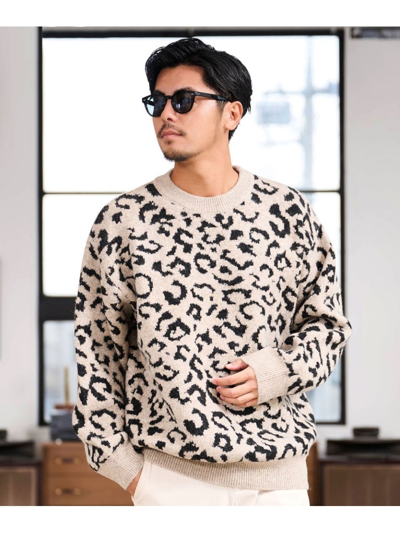 CavariA CavariA ヒョウ柄ニットクルーネック シルバーバレット トップス ニット グレー ブルー ベージュ【送料無料】 5,693円