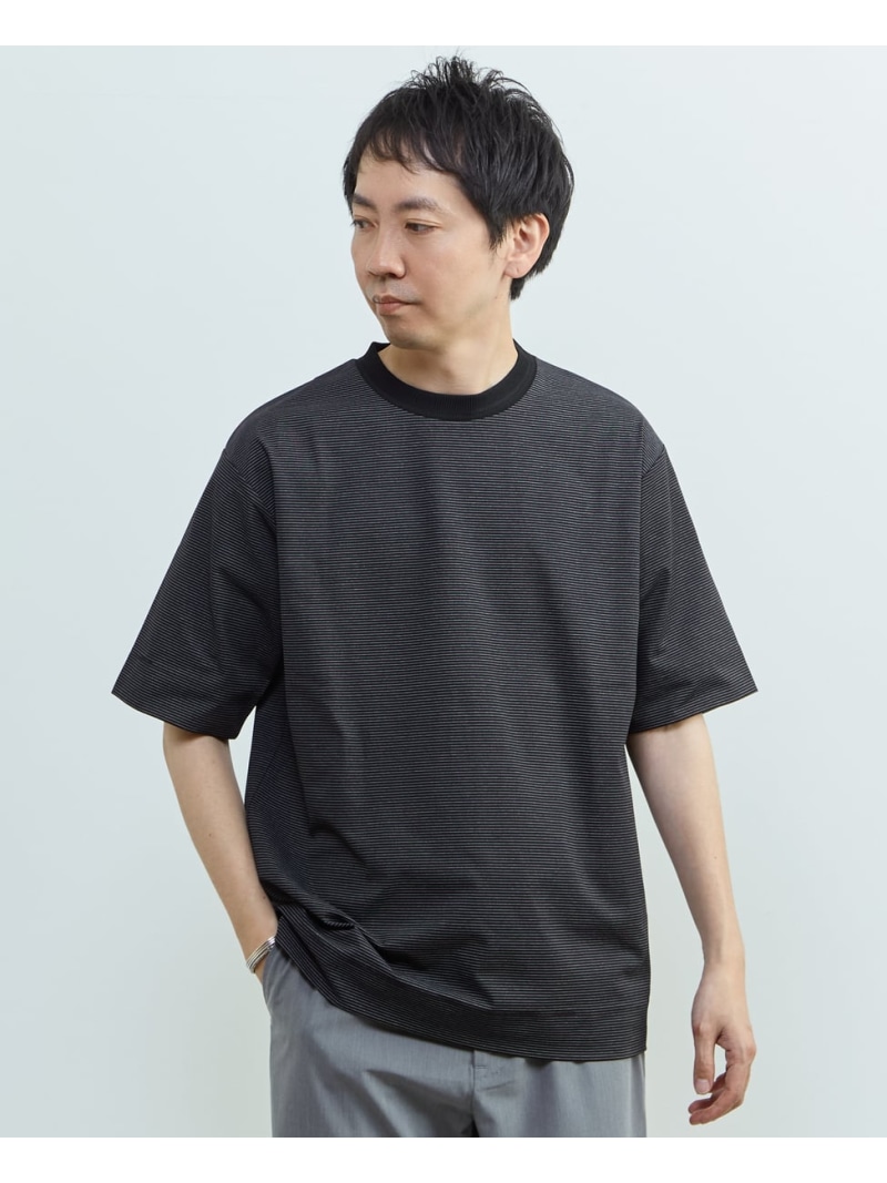 MEN'S MELROSE マイクロボーダークルーネックTシャツ ｜ 吸水速乾 / 軽量 / UVカット メンズメルローズ トップス カットソー・Tシャツ ブラック ブラウン ホワイト【送料無料】