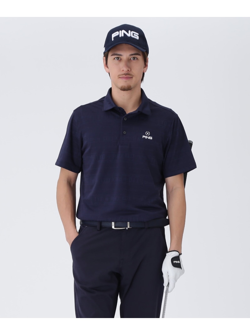 【SALE／50%OFF】PING APPAREL チケット柄ジャガード半袖ポロシャツ ＜NATIVE＞ (MENS) ピン アパレル トップス ポロシャツ グリーン ホワイト ネイビー【RBA_E】【送料無料】