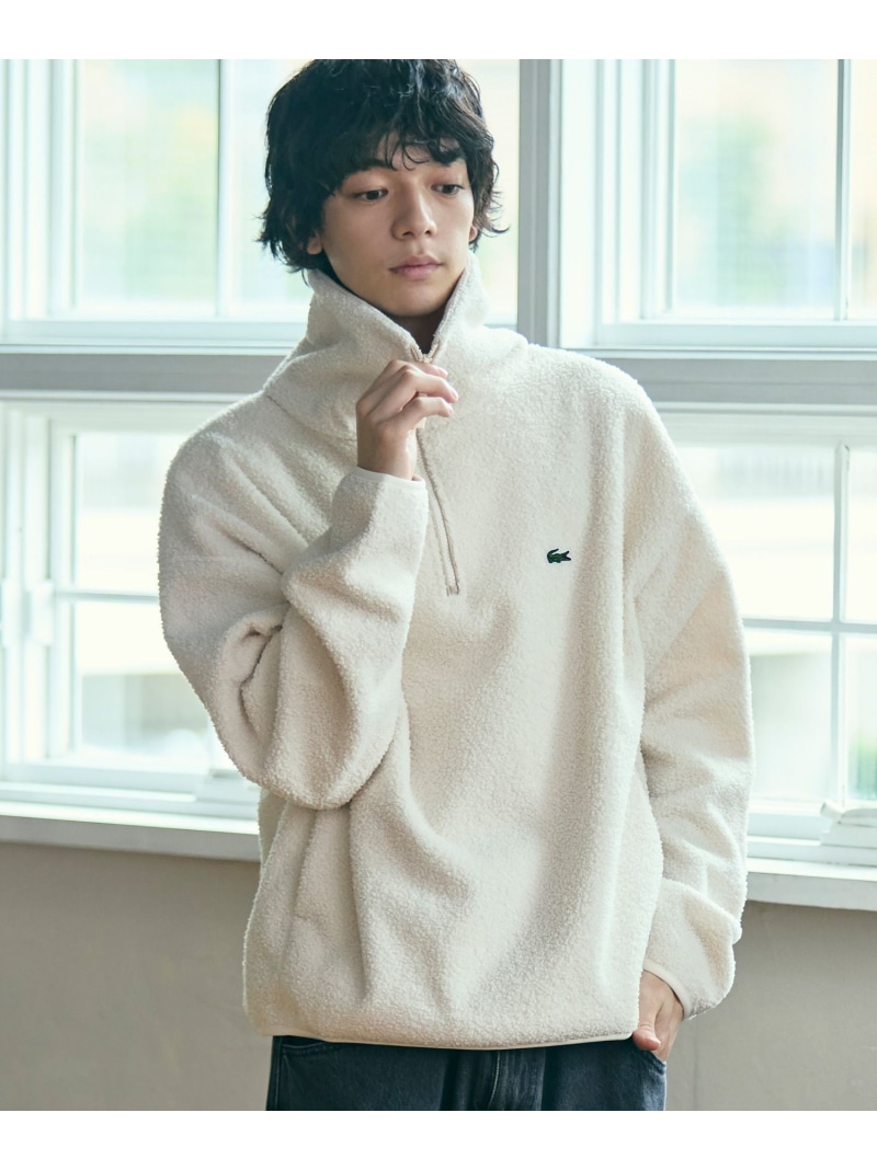 【SALE／30%OFF】LACOSTE ハイネックハーフジップ オーバーサイズブークレフリースブルゾン ラコステ ジャケット・アウター ブルゾン・ジャンパー ホワイト【RBA_E】【送料無料】