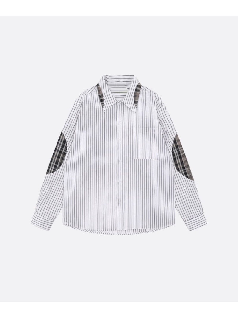 U:UME Check Stitching Stripe Shirt ユーム トップス プルオーバー・トップ 白いこと 青色【先んずる取っておく】*【貨物輸送無料】