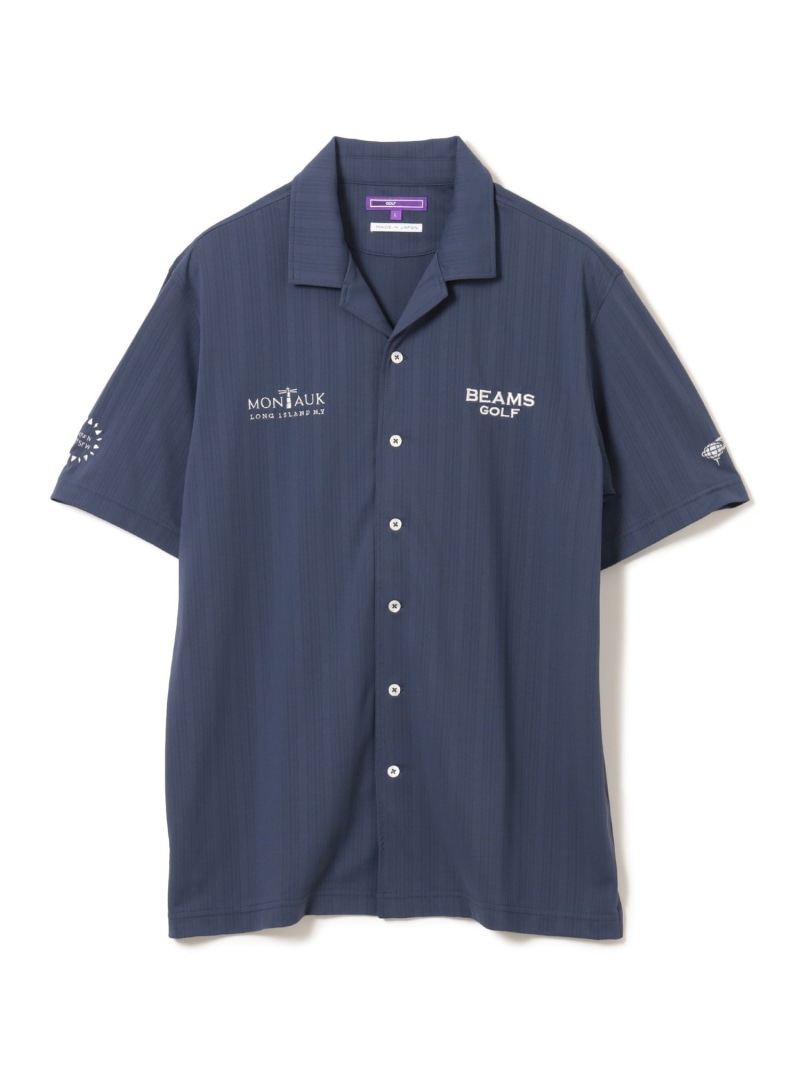 BEAMS GOLF PURPLE LABEL PURPLE LABEL / MONTAUK 縞模様 ジャカード 公々然たる色合い ティーシャツ(吸水速乾,UV取りすてる) 父の日 差し上げ物 差し上げ物 ビームス ゴルフ トップス スウェット・トレーナー 米国海軍 サクラ色 白いこと【貨物輸送無料】