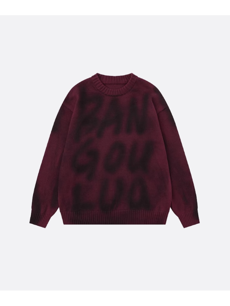 U:UME Spray Letter Sweater ユーム トップス ニット レッド グレー【先行予約】*【送料無料】