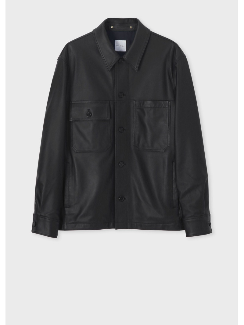 Paul Smith アシンメトリーポケット レザー ブルゾン ポール・スミス ジャケット・アウター その他のジャケット・アウター ブラック【送料無料】