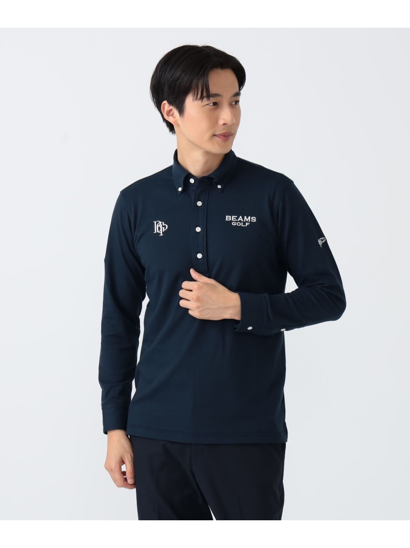 BEAMS GOLF PURPLE LABEL PURPLE?LABEL /?スフィダンテ ベア鹿の子 LS ボタンダウンポロシャツ ビームス ゴルフ トップス ポロシャツ ネイビー ホワイト【送料無料】| Fashion Men