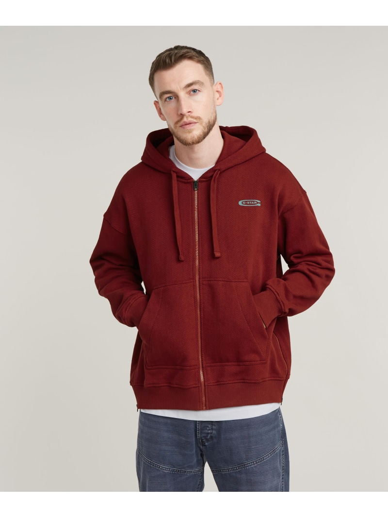 【SALE／30%OFF】G-Star RAW 【公式ショップ】MULTI ZIP THRU LOOSE HOODED SWEATER/ブランドロゴオーバーサイズジップアップパーカー ジースターロゥ トップス パーカー・フーディー レッド【RBA_E】【送料無料】
