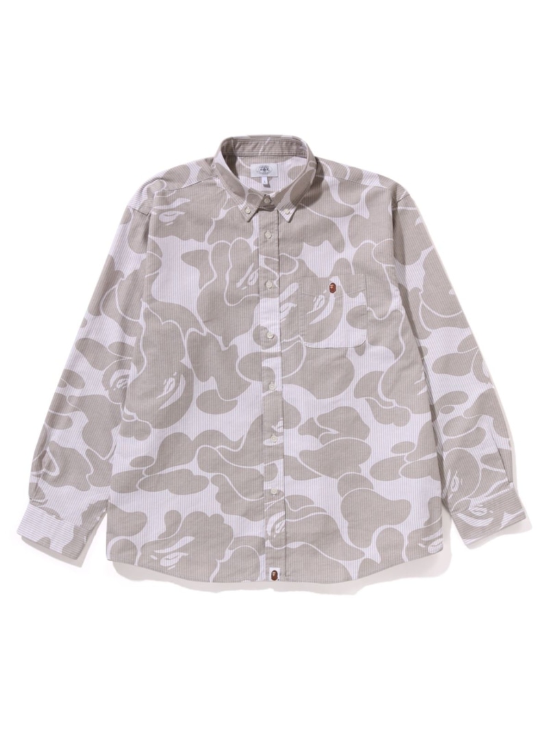 A BATHING APE (M)STRIPE CAMO RELAXED FIT SHIRT M ア ベイシング エイプ トップス シャツ・ブラウス ベージュ ネイビー ブラック【送料無料】