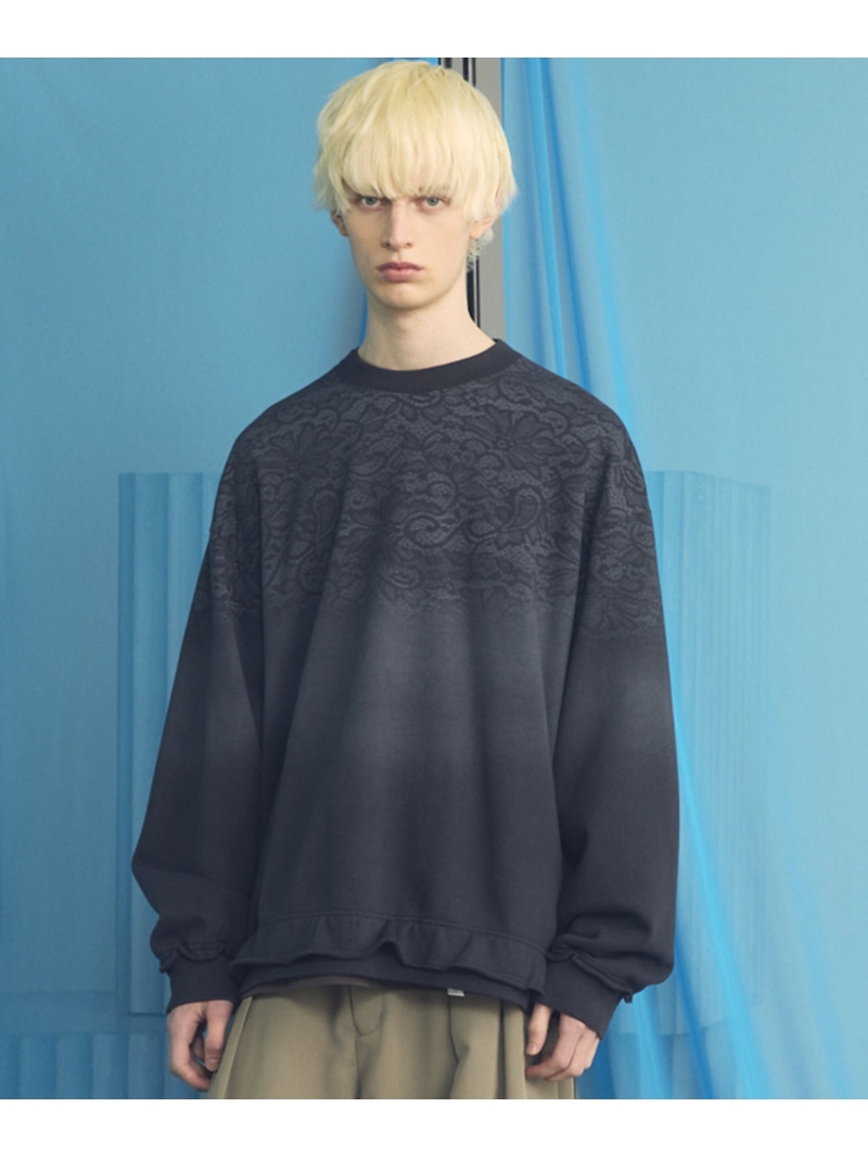 【SALE／20%OFF】MAISON SPECIAL Lace Spray Dye Prime-Over Crew Neck Sweatshirt メゾンスペシャル トップス スウェット・トレーナー 黒いこと 緑であること【RBA_E】【貨物輸送無料】