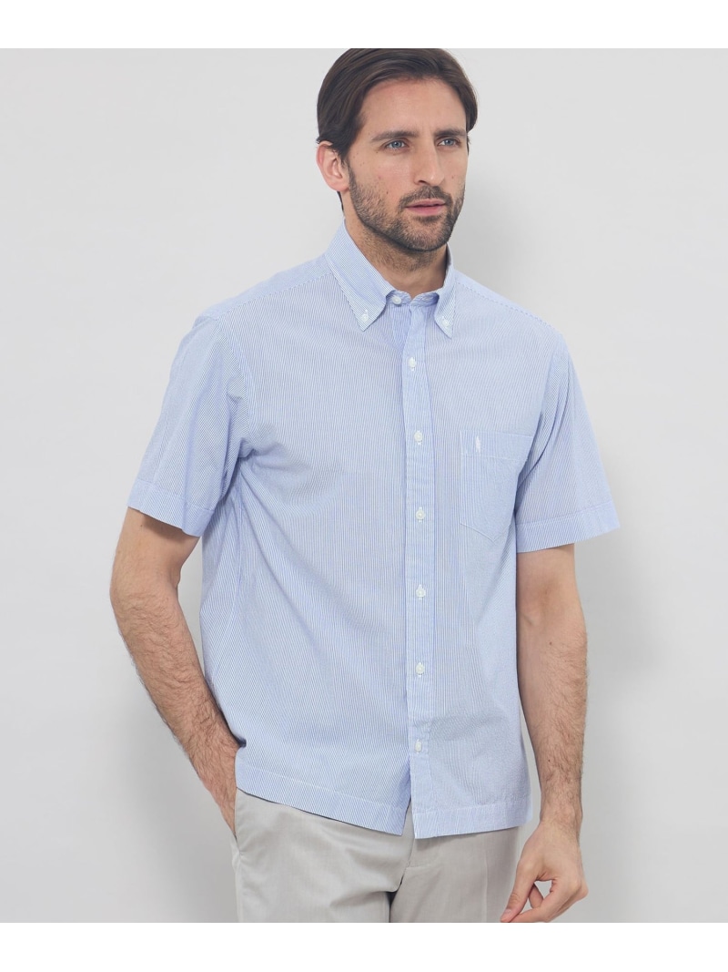 MACKINTOSH LONDON 【WEB・一部店舗限定】シアサッカー半袖釦ダウンシャツ マッキントッシュ ロンドン トップス シャツ・ブラウス パープル ブルー ネイビー【送料無料】