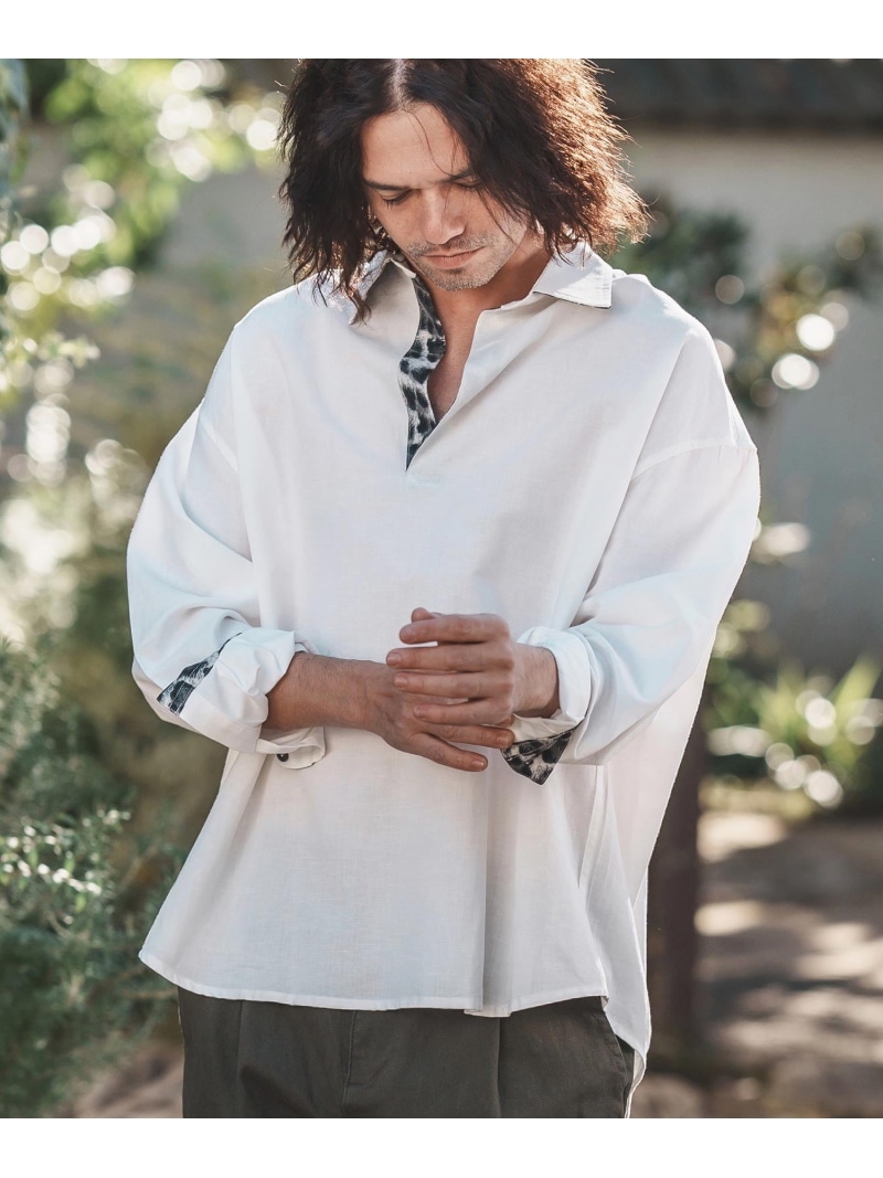 CAMBIO ms5947-Silky Cotton Linen Leopard Accent Skipper Shirts シャツ カンビオ トップス シャツ・ブラウス グレー ベージュ ホワイト【送料無料】