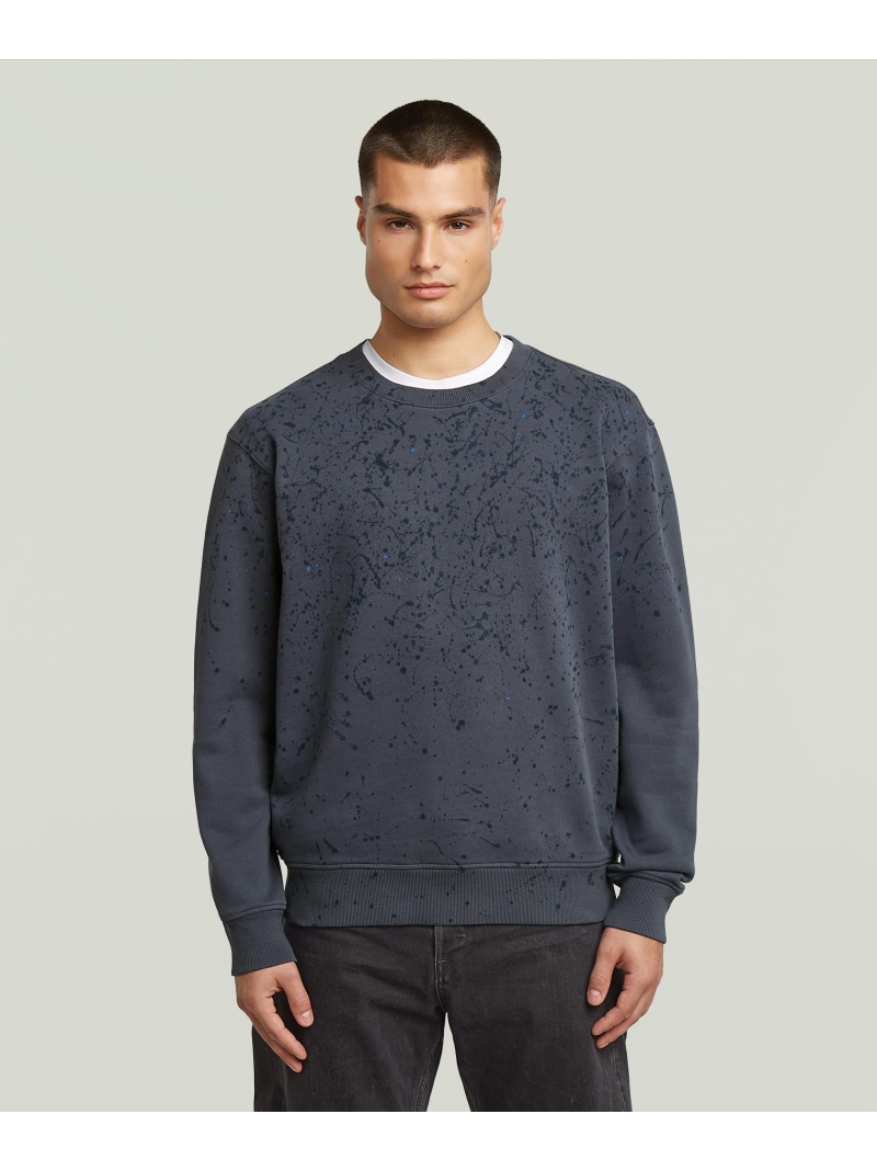 G-Star RAW 【堅苦しさ販売店】PAINT SPLATTER RELAXED SWEATER/ヴィンテージライクオーバーサイズリラックスペンキ製作流汗 ジースターロゥ トップス スウェット・トレーナー 薄墨色【貨物輸送無料】
