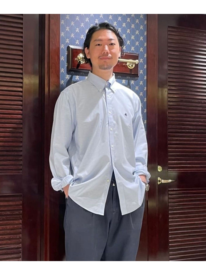 BROOKS BROTHERS 伸ばすことオックスフォード GFロゴタイプ 心地好いティーシャツ Regular Fit ブルックス ブラザーズ トップス ティーシャツ・トップ 白いこと 青碧【貨物輸送無料】