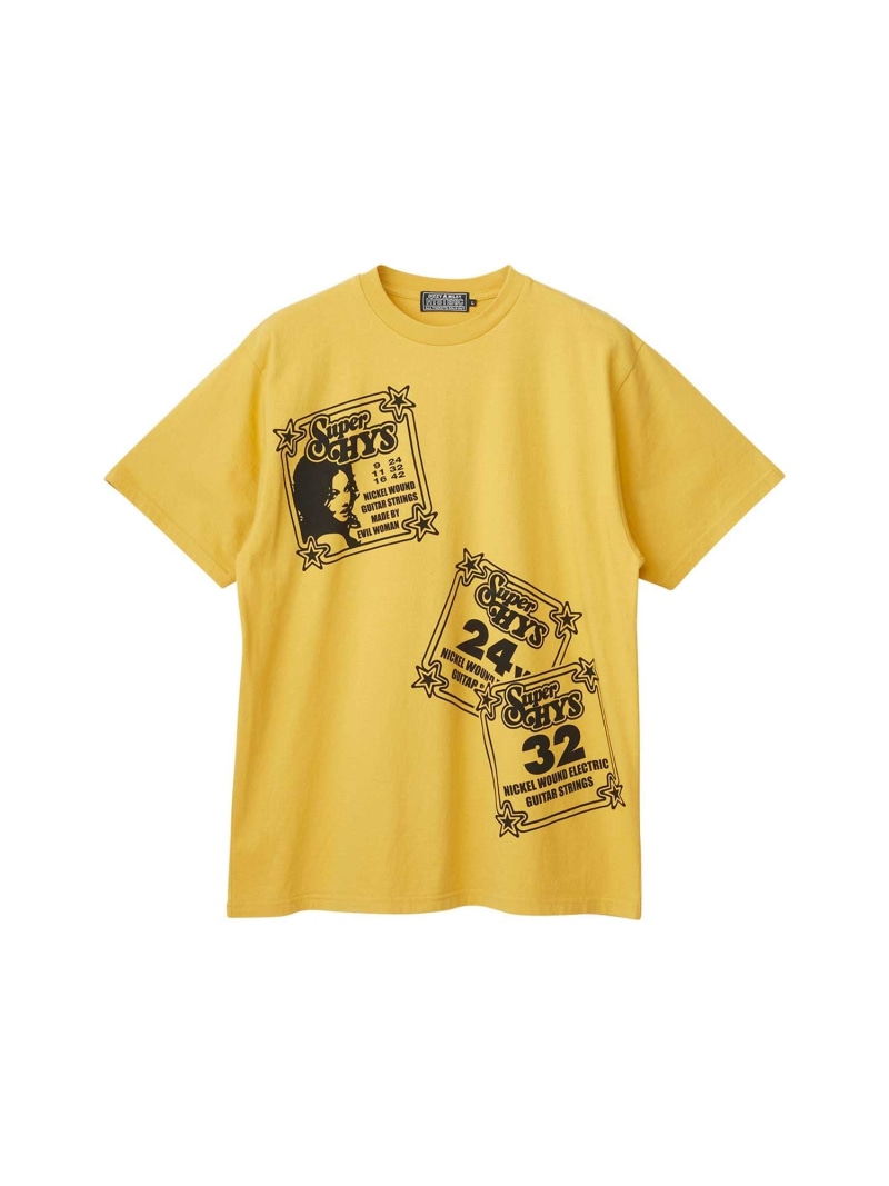 HYSTERIC GLAMOUR HG GUITAR STRINGS Tシャツ ヒステリックグラマー トップス カットソー・Tシャツ ホワイト イエロー ピンク【先行予約】*【送料無料】| Fashion Men