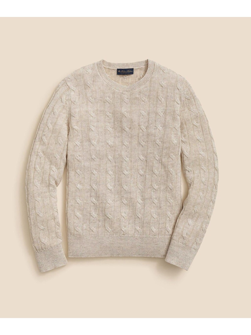 【SALE／20%OFF】BROOKS BROTHERS リネン ケーブル クルーネックセーター ブルックス ブラザーズ トップス ニット ネイビー パープル イエロー【RBA_E】【送料無料】