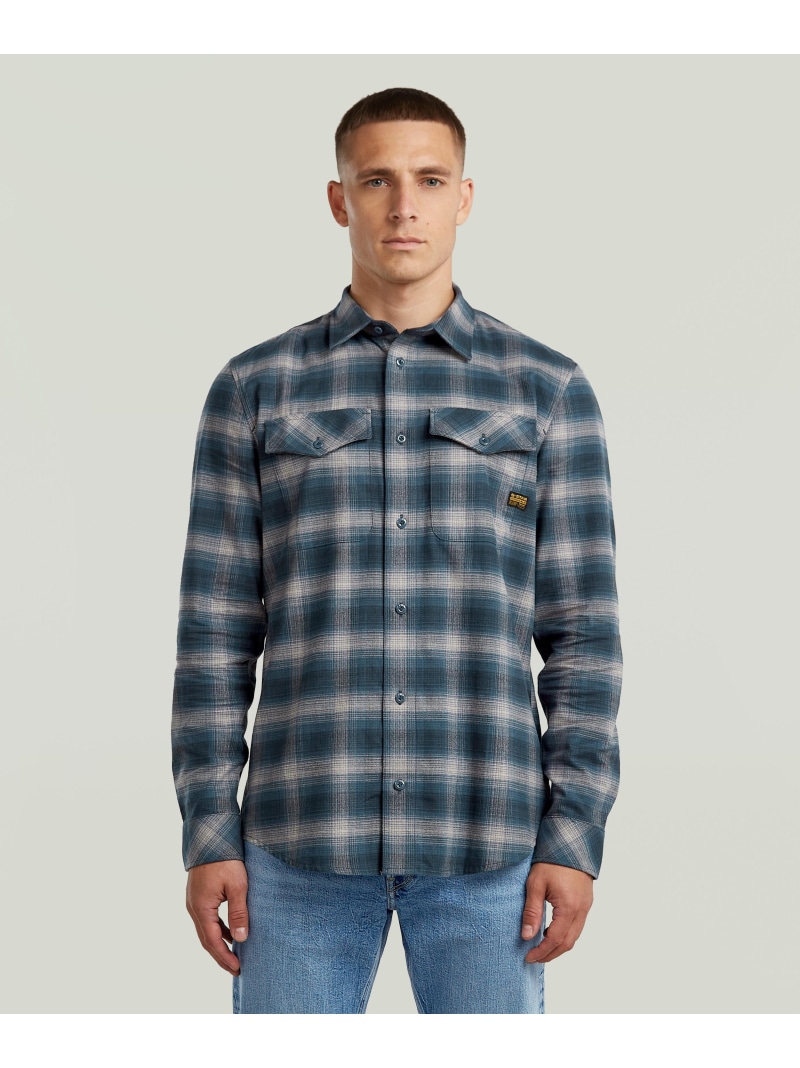 【SALE／40%OFF】G-Star RAW 【公式ショップ】MARINE SLIM SHIRT/ミリタリーディテールライトウェイトチェックシャツ ジースターロゥ トップス シャツ・ブラウス ブルー【RBA_E】【送料無料】｜ Fashion Men