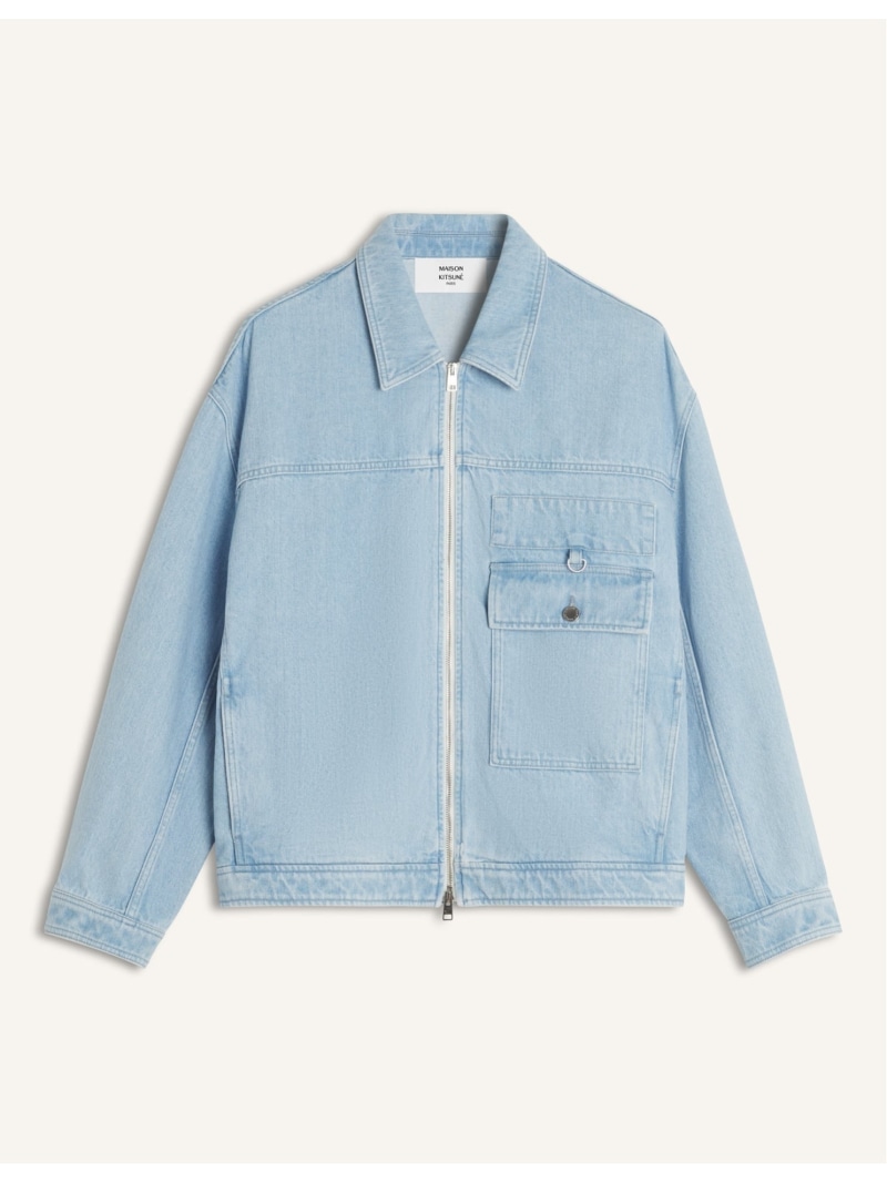 Maison Kitsune (M)ZIPPED DENIM JACKET 棲み家 狐狸 ジャケット・アウター ジーンズ上衣 青色【貨物輸送無料】