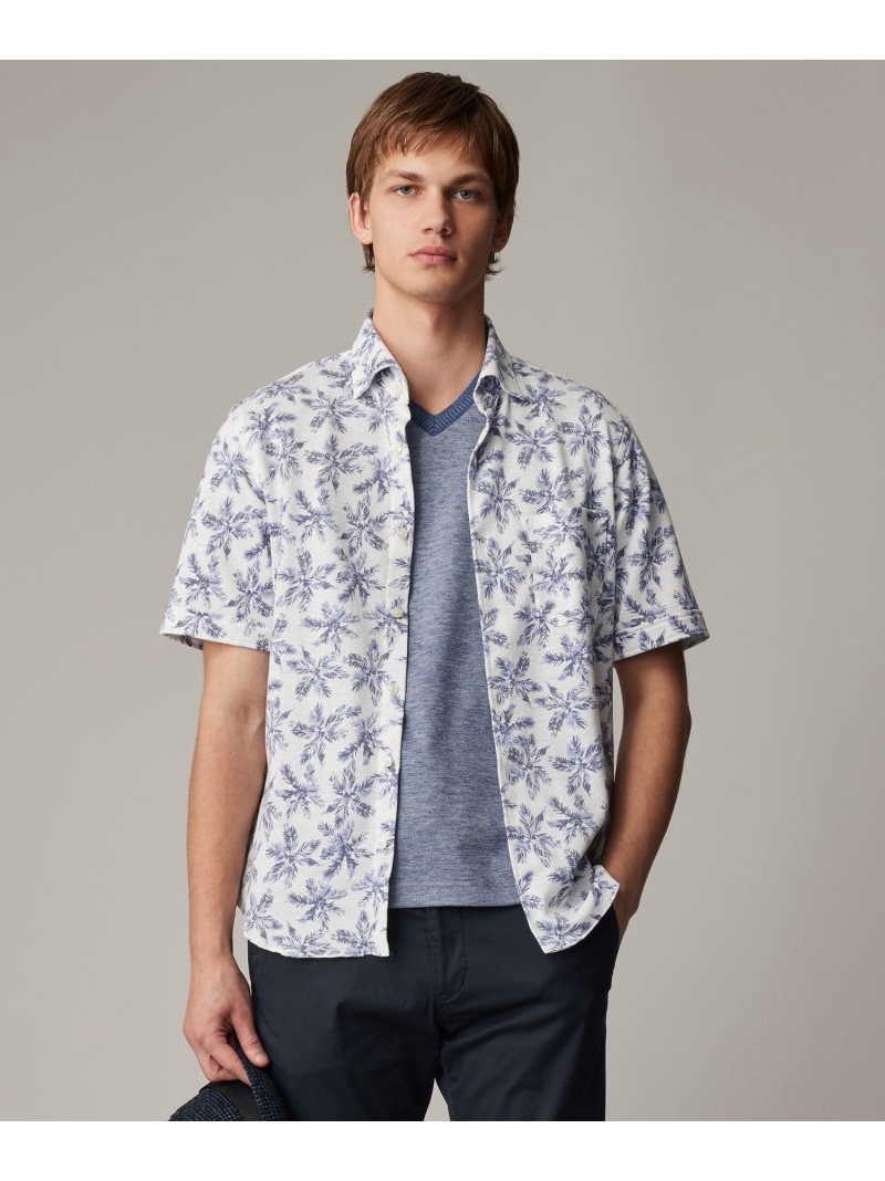 JOSEPH ABBOUD 【吸水速乾/ストレッチ/ノルマンディーリネン】リネンハニカム プリントジャージー シャツ ジョセフアブード トップス シャツ・ブラウス ブルー ホワイト【送料無料】