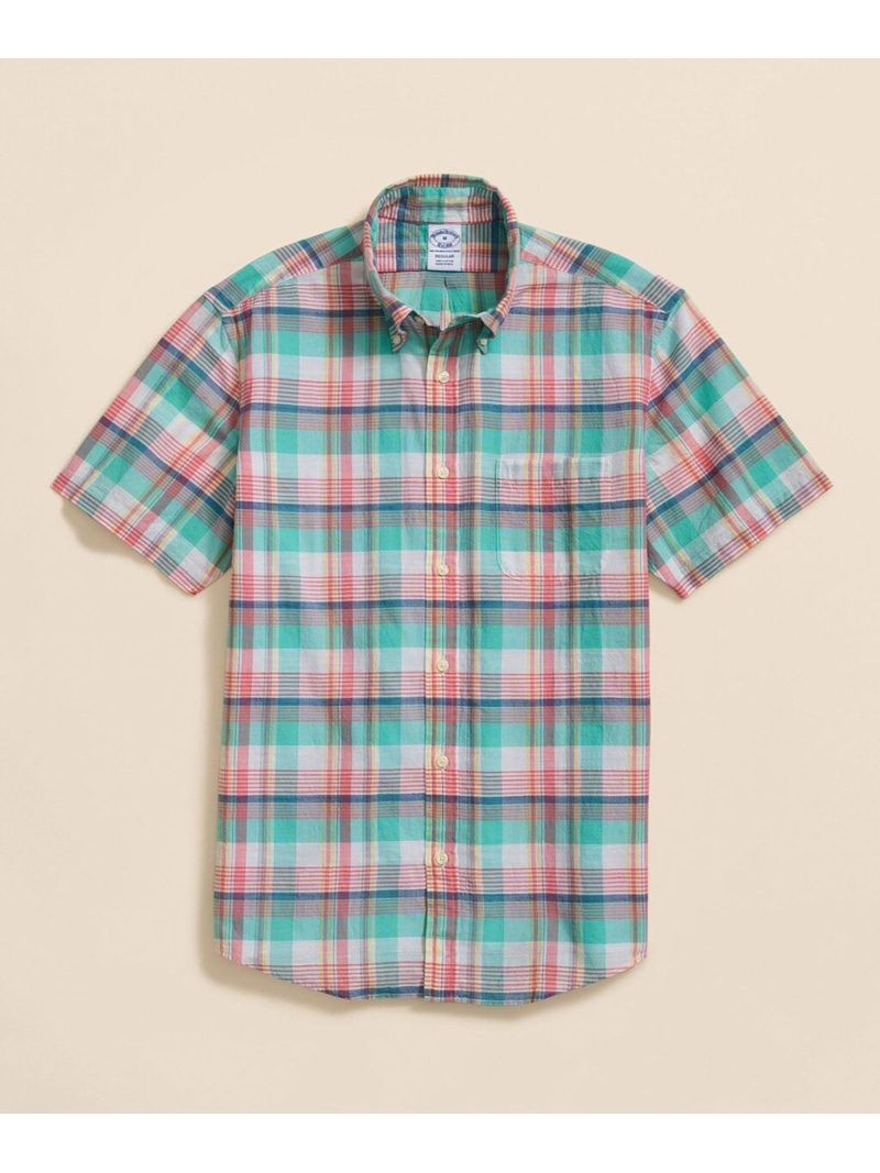 【SALE／20%OFF】BROOKS BROTHERS コットン マドラスチェック ショートスリーブ カジュアルシャツ Regular Fit ブルックス ブラザーズ トップス シャツ・ブラウス グリーン ピンク ブルー【RBA_E】【送料無料】