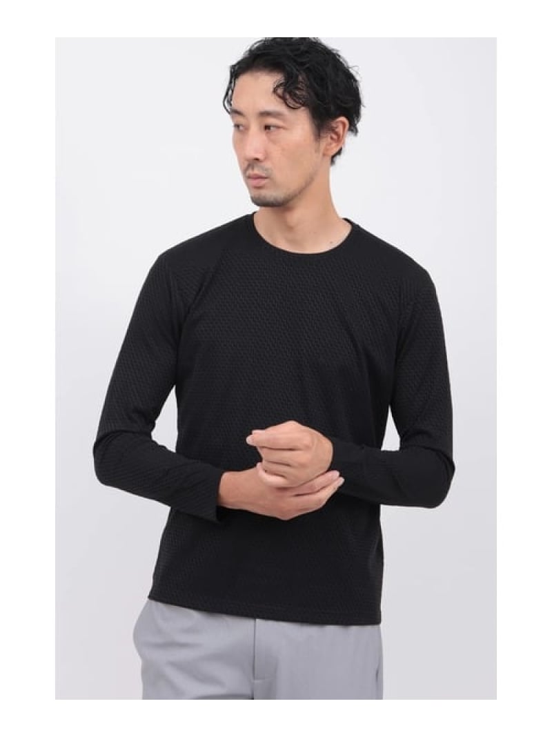 【SALE／20%OFF】HIGH STREET HIGH STREET∴ウェーブグリッド長袖クルーネック トルネードマート トップス カットソー・Tシャツ ホワイト ベージュ ブラック【RBA_E】【送料無料】
