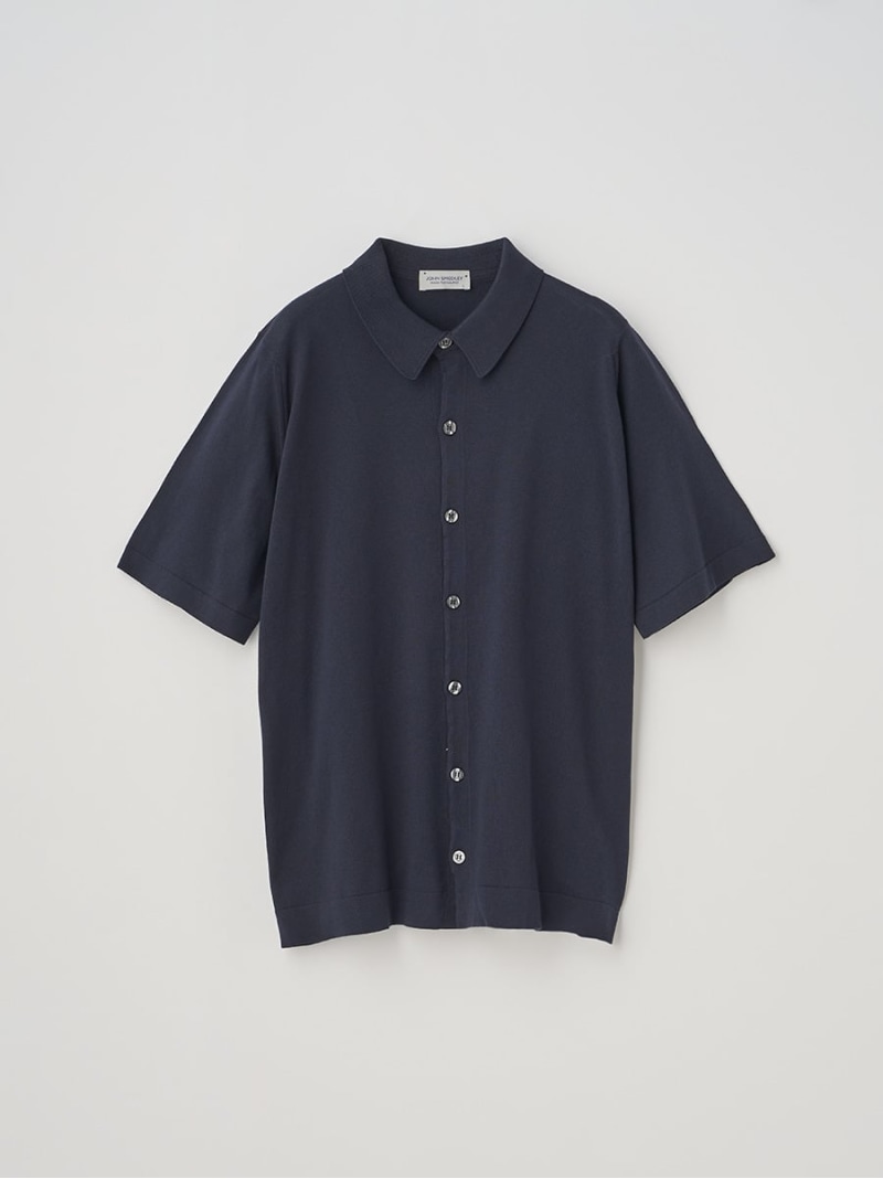 JOHN SMEDLEY ウェルトヘム半袖コットンニットシャツカーディガン ｜ FOLKE ｜ 30G EASY FIT ジョンスメドレー トップス ニット ネイビー【送料無料】