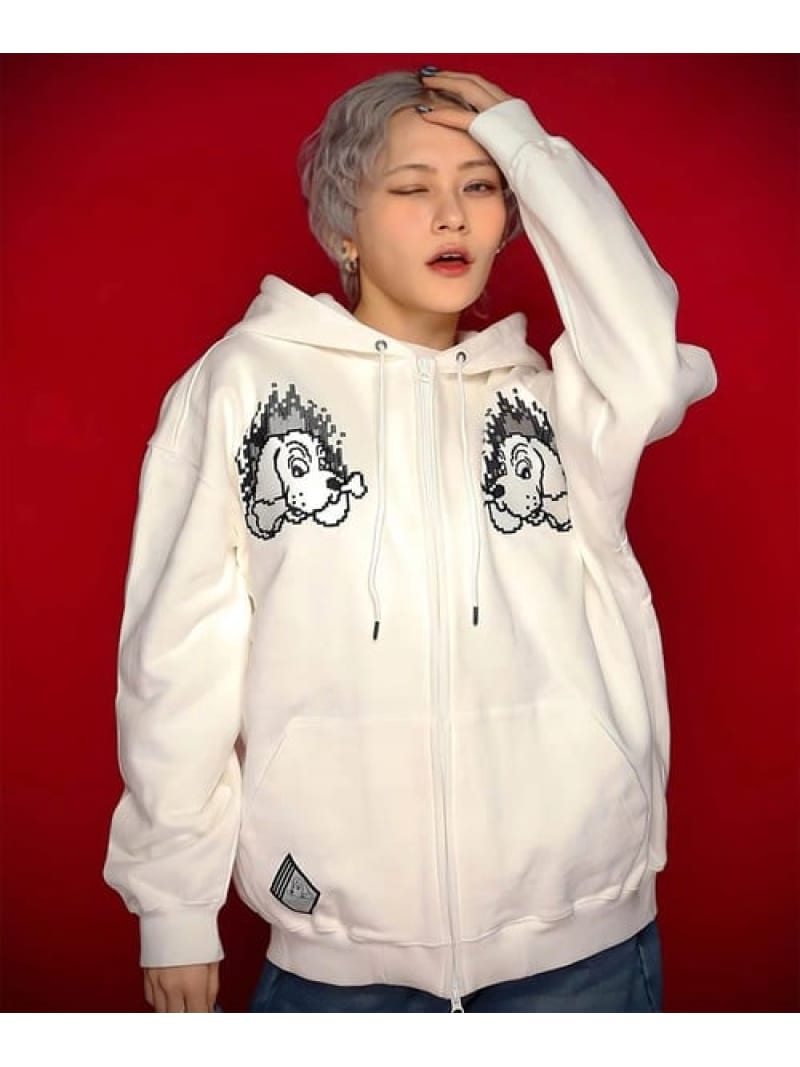 試着のみ GA×GALFY ガリノハーツZIPパーカー スウェット ホワイト GALFY（ガルフィー）の「GA×GALFY-ガリノハーツZIPパーカー