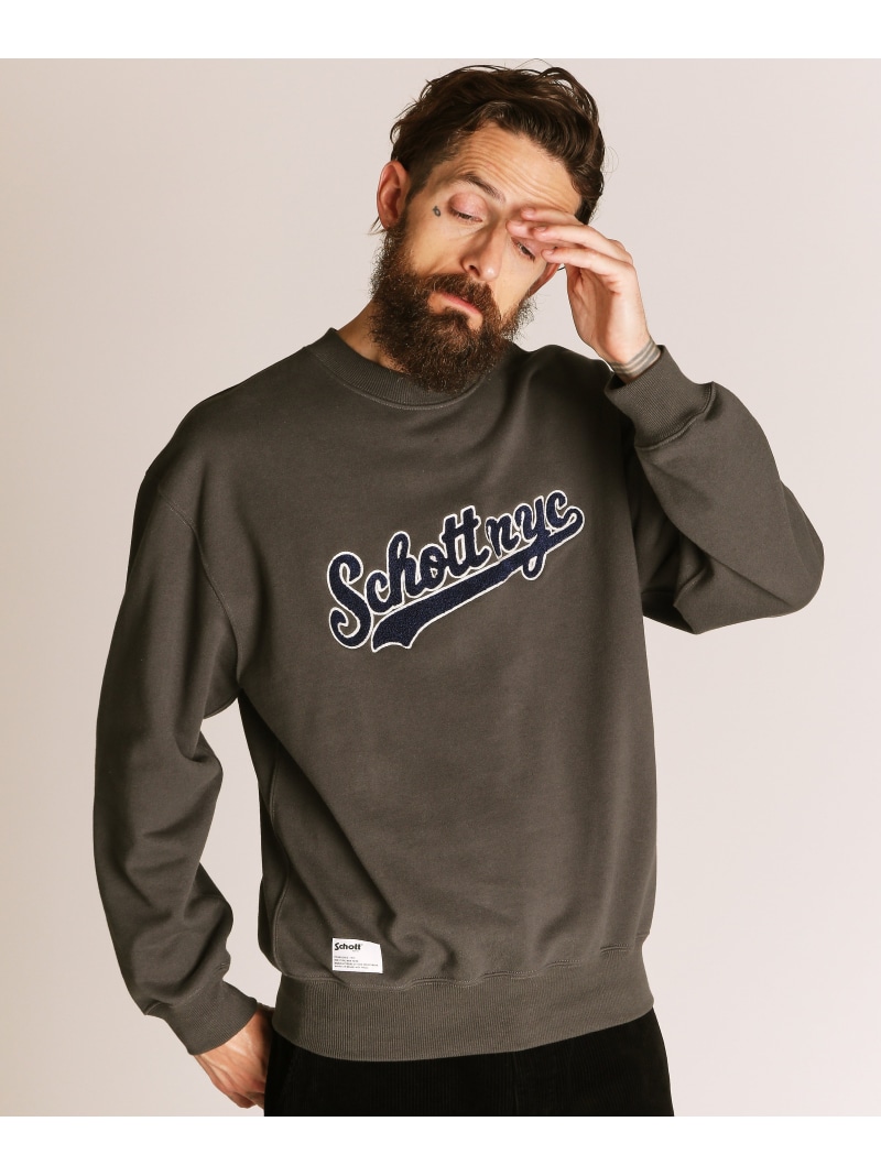 【SALE／20%OFF】Schott SCRIPT CREW SWEAT/脚本 クルースウェット 打つこと トップス スウェット・トレーナー 薄墨色 米国海軍【RBA_E】【貨物輸送無料】