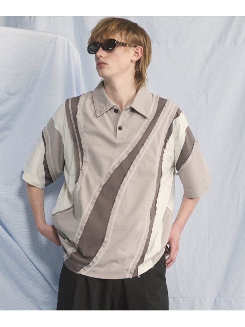 MAISON SPECIAL Different Material Curve Switching Prime-Over Short-sleeved Polo Shirt メゾンスペシャル トップス カットソー・プルオーバー ベージュ 黒いこと【貨物輸送無料】