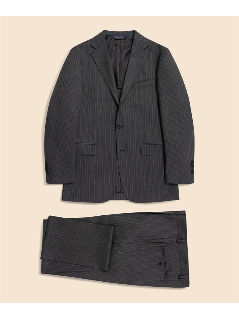BROOKS BROTHERS ミラクルクリンプウール 影ぼうし縞模様 段返り3釦背広 TOKYO model ブルックス ブラザーズ 背広・フォーマル セットアップ背広 薄墨色 米国海軍【貨物輸送無料】