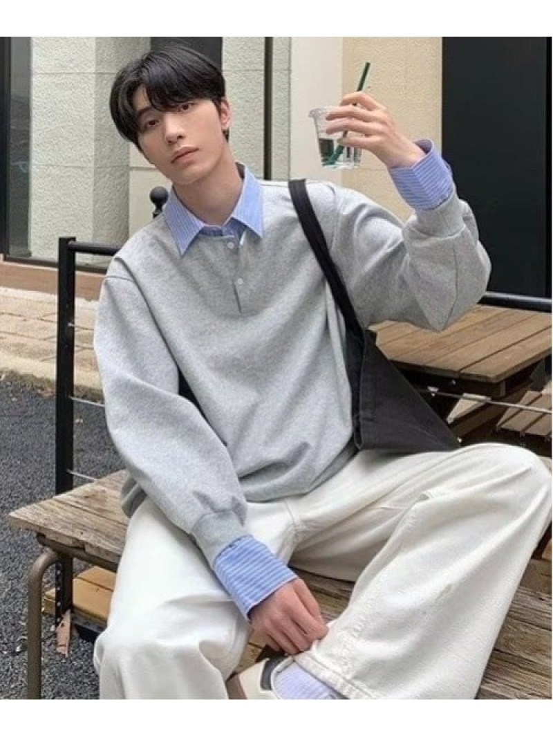 NOWLE NOWLE/(M)【NOWLE】フェイクツーピース レイヤード プルオーバー スウェット チェルカ トップス スウェット・トレーナー グレー ブラック ホワイト【先行予約】*【送料無料】