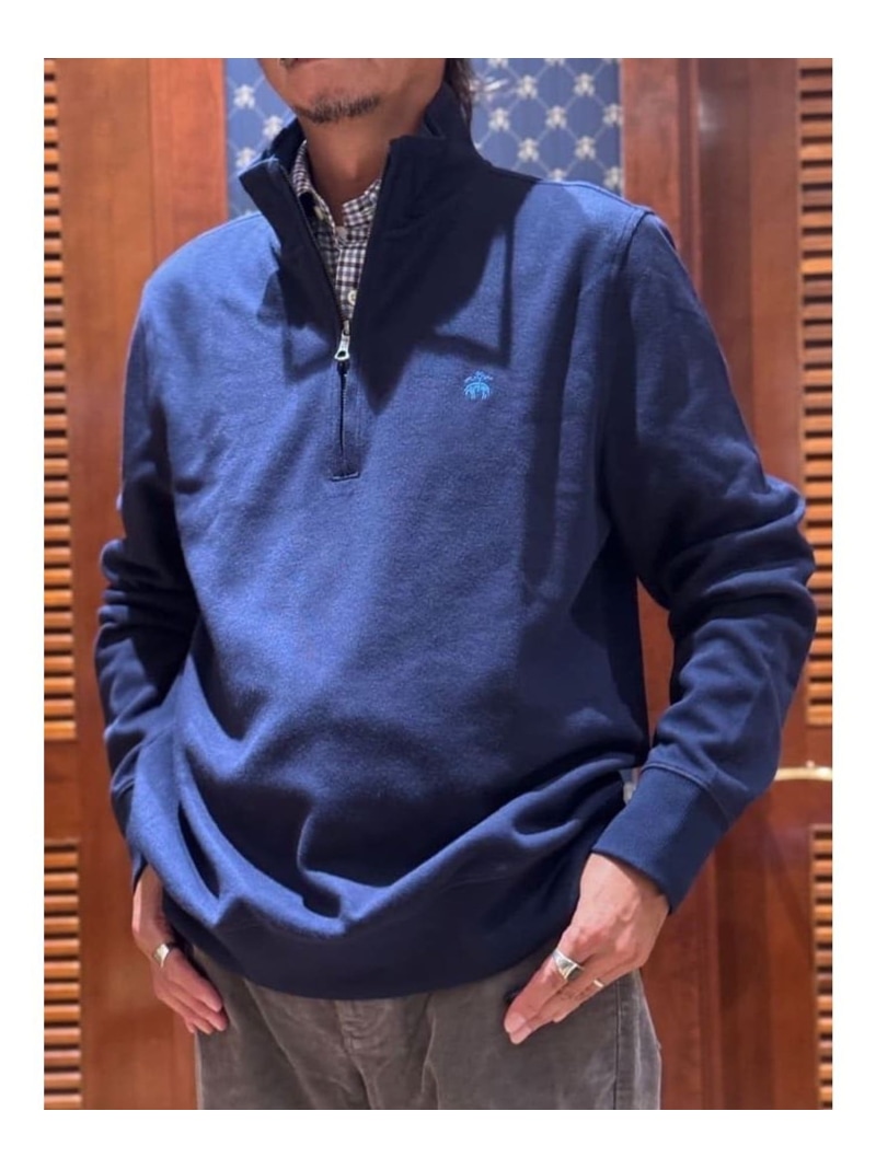 【SALE／20%OFF】BROOKS BROTHERS 綿織物 フレンチリブ GFロゴタイプ ハーフジップ モックネックプルオーバー ブルックス ブラザーズ トップス スウェット・トレーナー 米国海軍 青み【RBA_E】【貨物輸送無料】