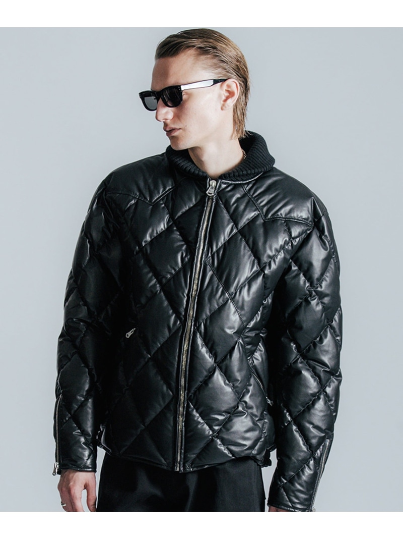 THE CRIMIE DIAMOND QUILT LAMB LEATHER DOWN JACKET ガーデン ジャケット・アウター ダウンジャケット・ダウンベスト ブラック【送料無料】｜ Fashion Men