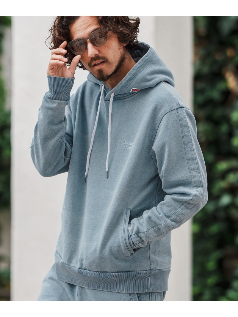 1minute 1second mpa3851-heavy weight knit denim hoody with cursive embroidery ニット カンビオ トップス パーカー・フーディー ネイビー【送料無料】