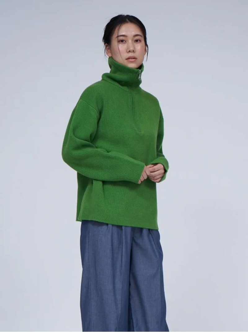 ANNUAL Half Zip Pullover アニュアル トップス 編み物 緑であること オレンジ色 赤銅色 白いこと【貨物輸送無料】