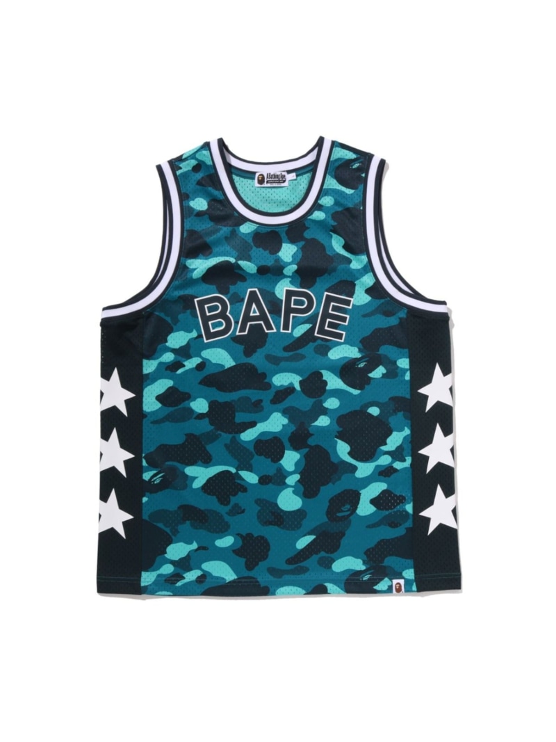 A BATHING APE COLOR CAMO MESH MULTI LOGO RELAXED FIT TANK TOP ア ベイシング エイプ トップス ノースリーブ・貯蔵タンクいの一番 緑であること パープル 赤いこと【貨物輸送無料】