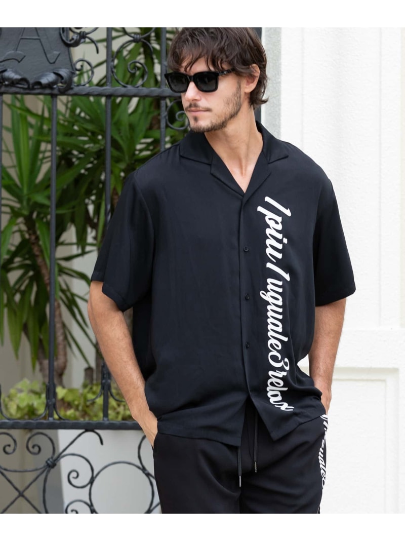 【SALE／50%OFF】1PIU1UGUALE3 RELAX (M)1PIU1UGUALE3 RELAX/USH-24012 縦ロゴアロハシャツ シフォン トップス シャツ・ブラウス ブラック ホワイト【RBA_E】【送料無料】