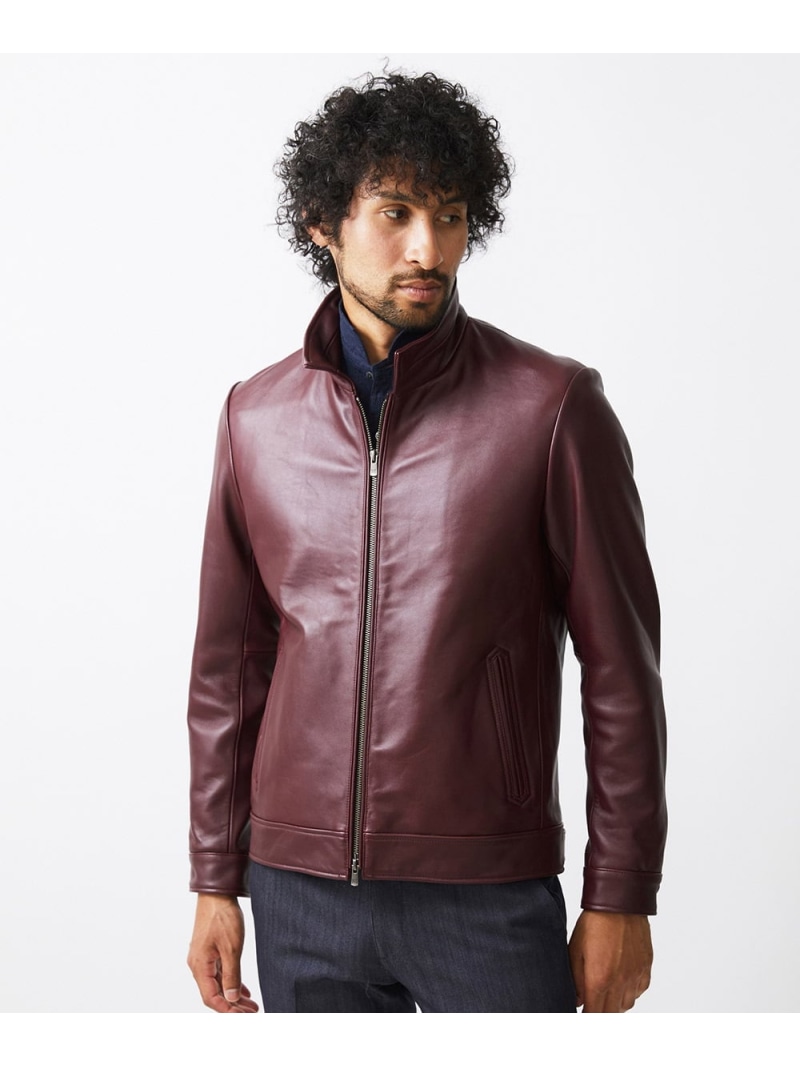 【SALE／10%OFF】MICHEL KLEIN HOMME レザースタンドブルゾン ミッシェルクランオム ジャケット・アウター その他のジャケット・アウター パープル ベージュ【RBA_E】【送料無料】