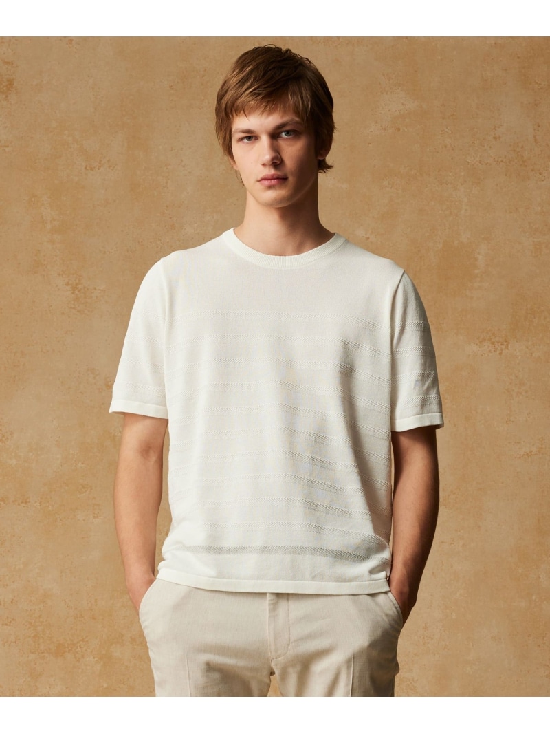 JOSEPH ABBOUD 【エコ素材/軽量/通気性/速乾性】ペーパーヤーンニット Tシャツ ジョセフアブード トップス ニット ネイビー ホワイト【送料無料】