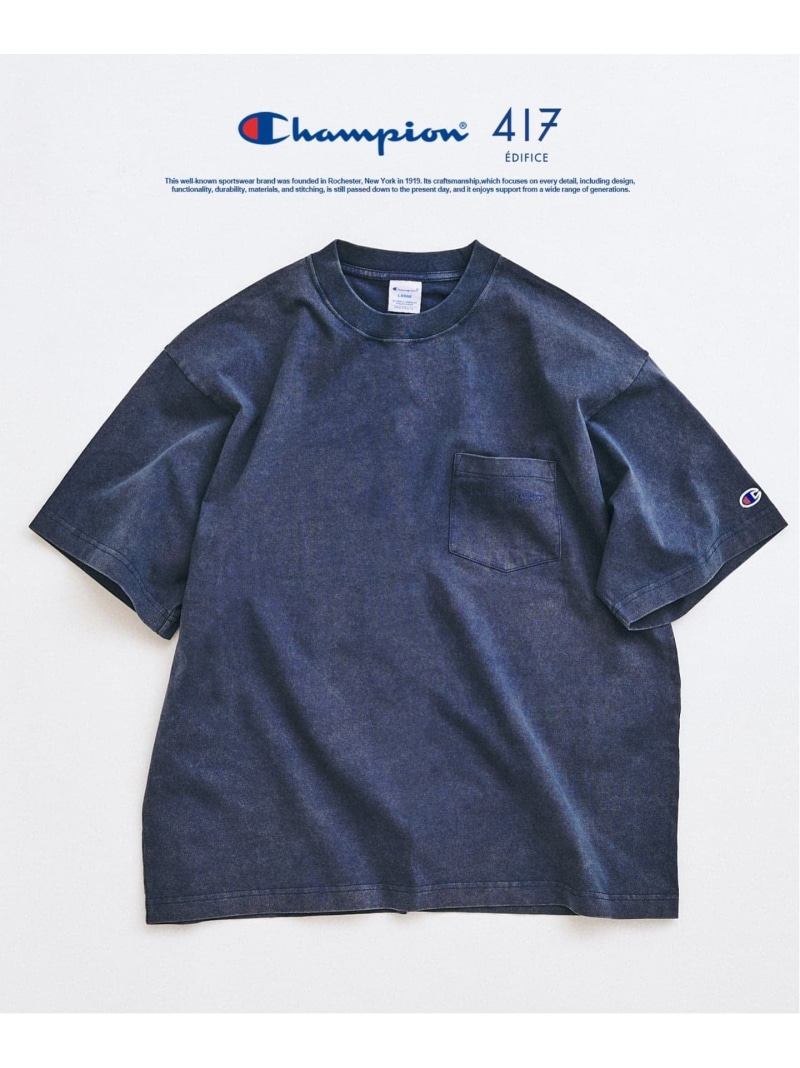 417 EDIFICE CHAMPION / チャンピオン 417別注 Bleach Wash Pocket Tシャツ フォーワンセブン エディフィス トップス カットソー・Tシャツ イエロー グリーン ベージュ ピンク ブラック ネイビー ブルー グレー【送料無料】