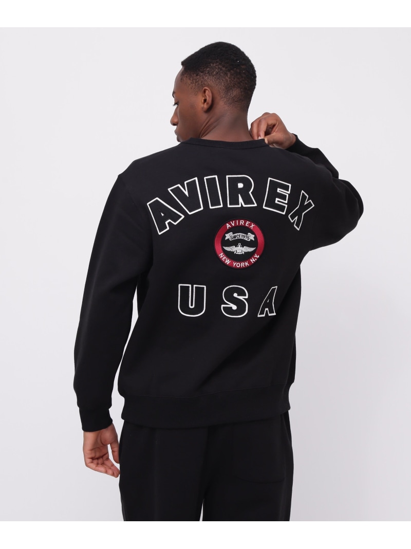 AVIREX VARSITY LOGO CREW NECK SWEAT /バーシティ ロゴ クルーネック スウェ アヴィレックス トップス スウェット・トレーナー グリーン オレンジ カーキグリーン ブラック ホワイト【送料無料】｜ Fashion Men