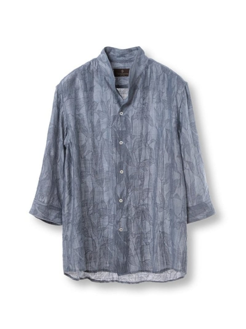 【SALE／35%OFF】DISTINCTION MEN'S BIGI 総柄シアージャカード7分袖オープンカラーシャツ メンズ ビギ トップス シャツ・ブラウス ブルー ブラウン ブラック【RBA_E】【送料無料】
