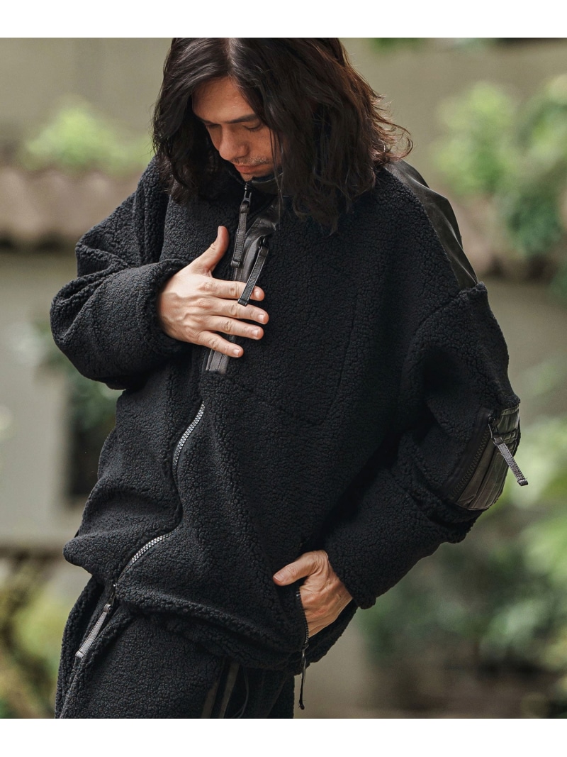 CAMBIO mj10845- Sheep Like Boa Synthetic Leather Blouson ボアレザーブルゾン カンビオ ジャケット・アウター その他のジャケット・アウター グリーン ブラック【送料無料】